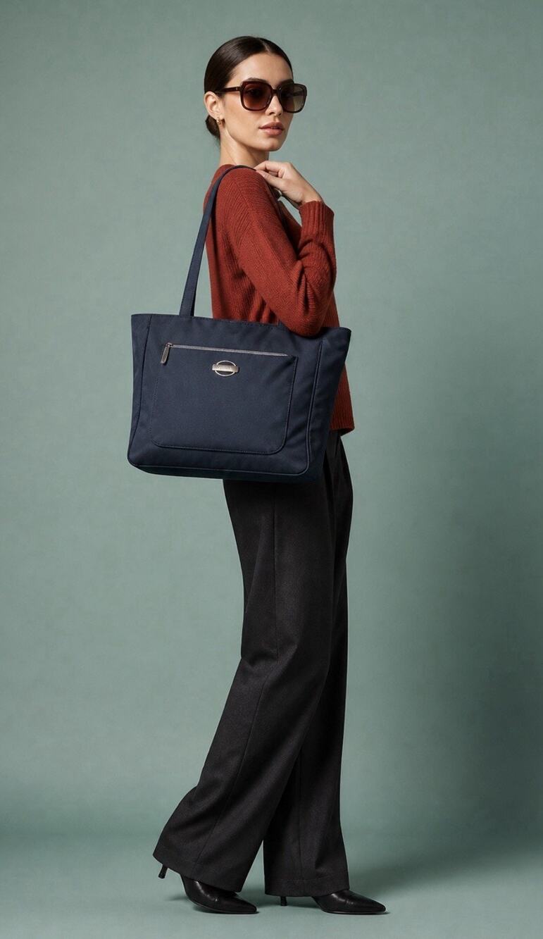 Vintage Esprit Multi-Pocket Nylon Shoulder Tote Bag Navy